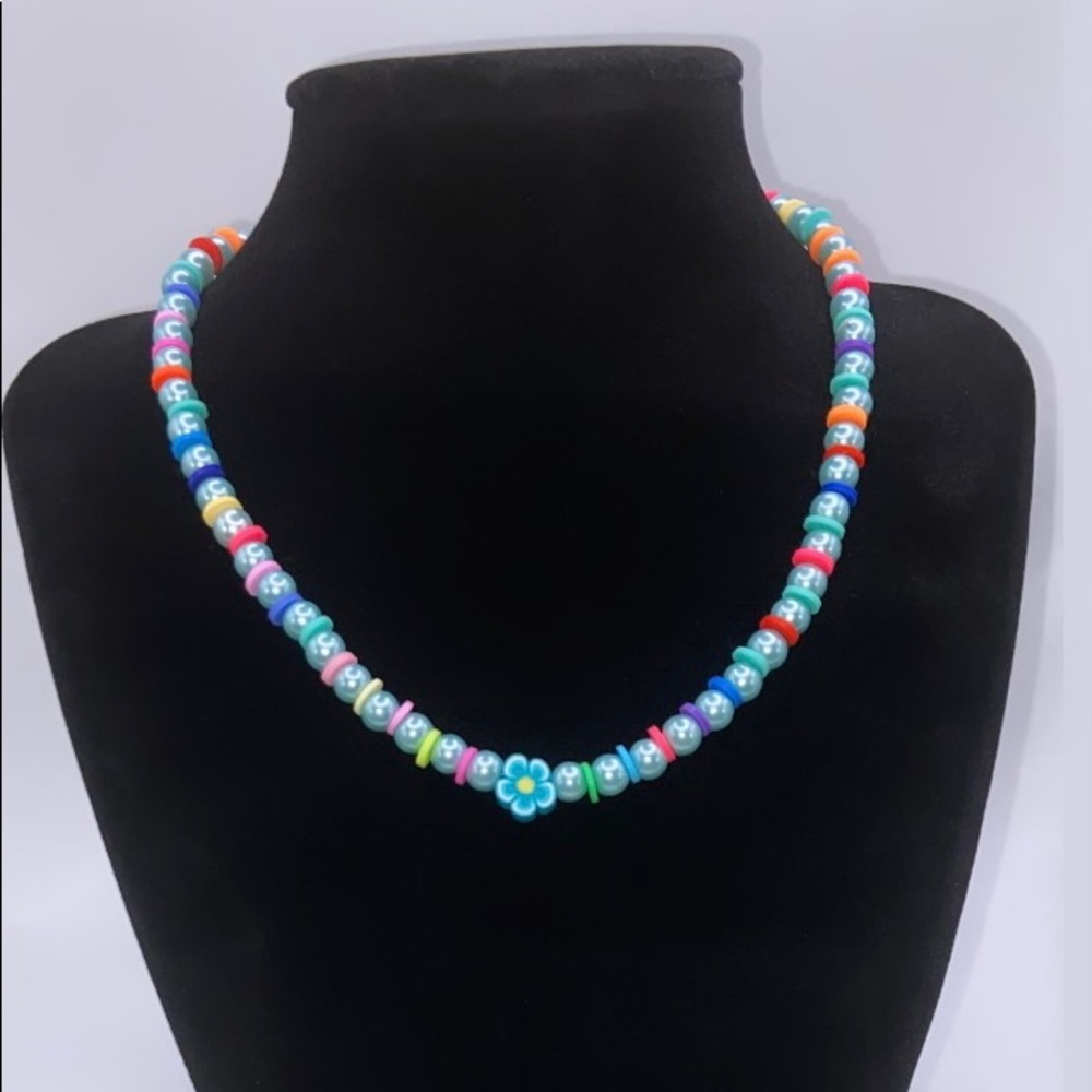 Trendy Y2K Inspired Blue & Multi-Color Beaded Necklace